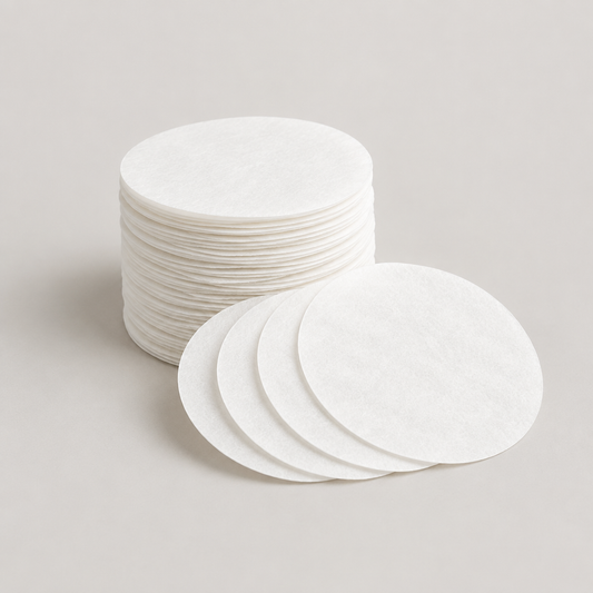 Stack of white round paper coffee filters for AeroPress, 500-count