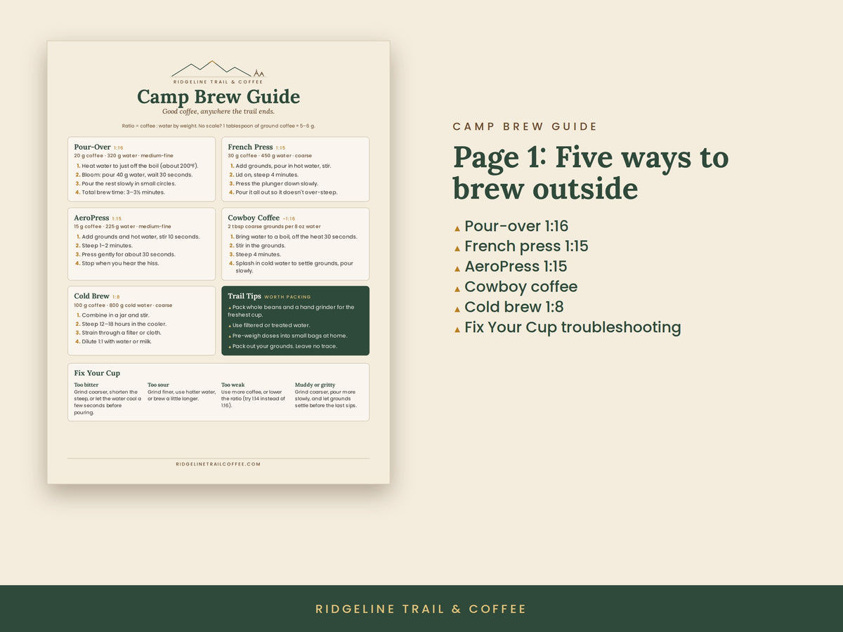 Camp Coffee Printable Bundle | Brew Guide + Hiking Trail Journal