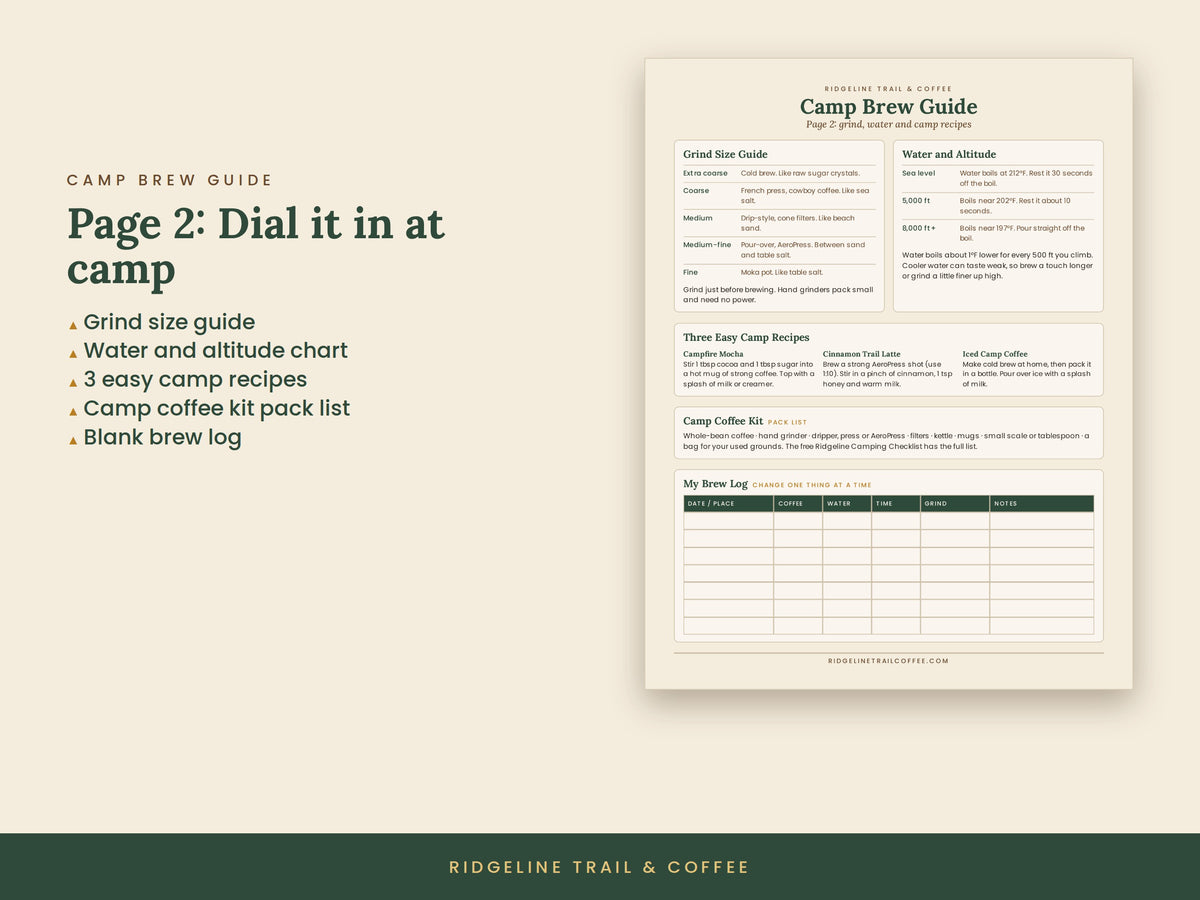 Camp Coffee Printable Bundle | Brew Guide + Hiking Trail Journal