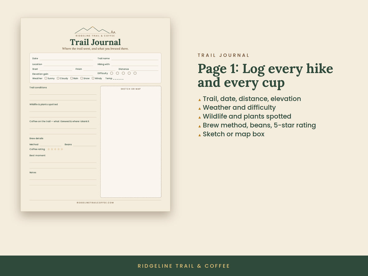 Camp Coffee Printable Bundle | Brew Guide + Hiking Trail Journal