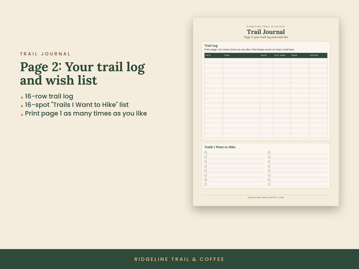 Camp Coffee Printable Bundle | Brew Guide + Hiking Trail Journal