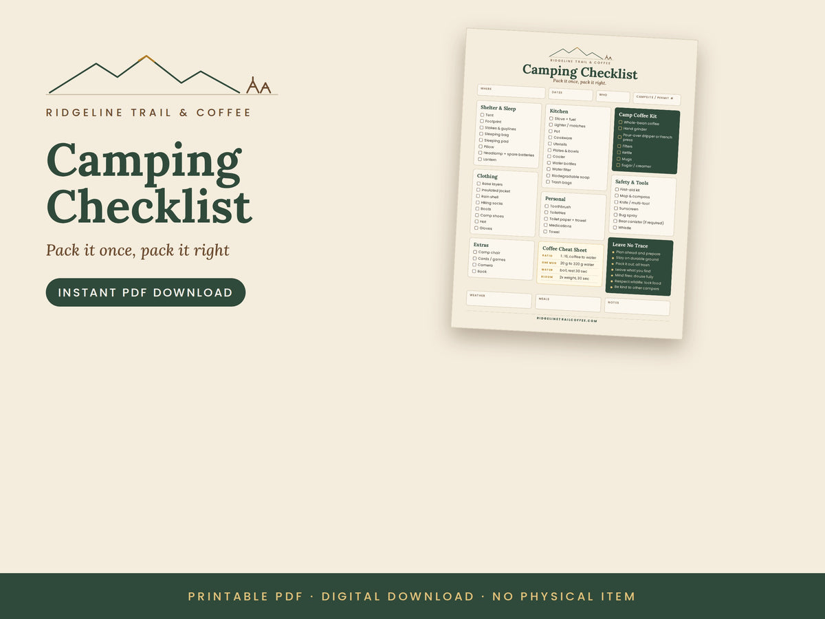 Camping Checklist | Printable Packing List with Camp Coffee Kit