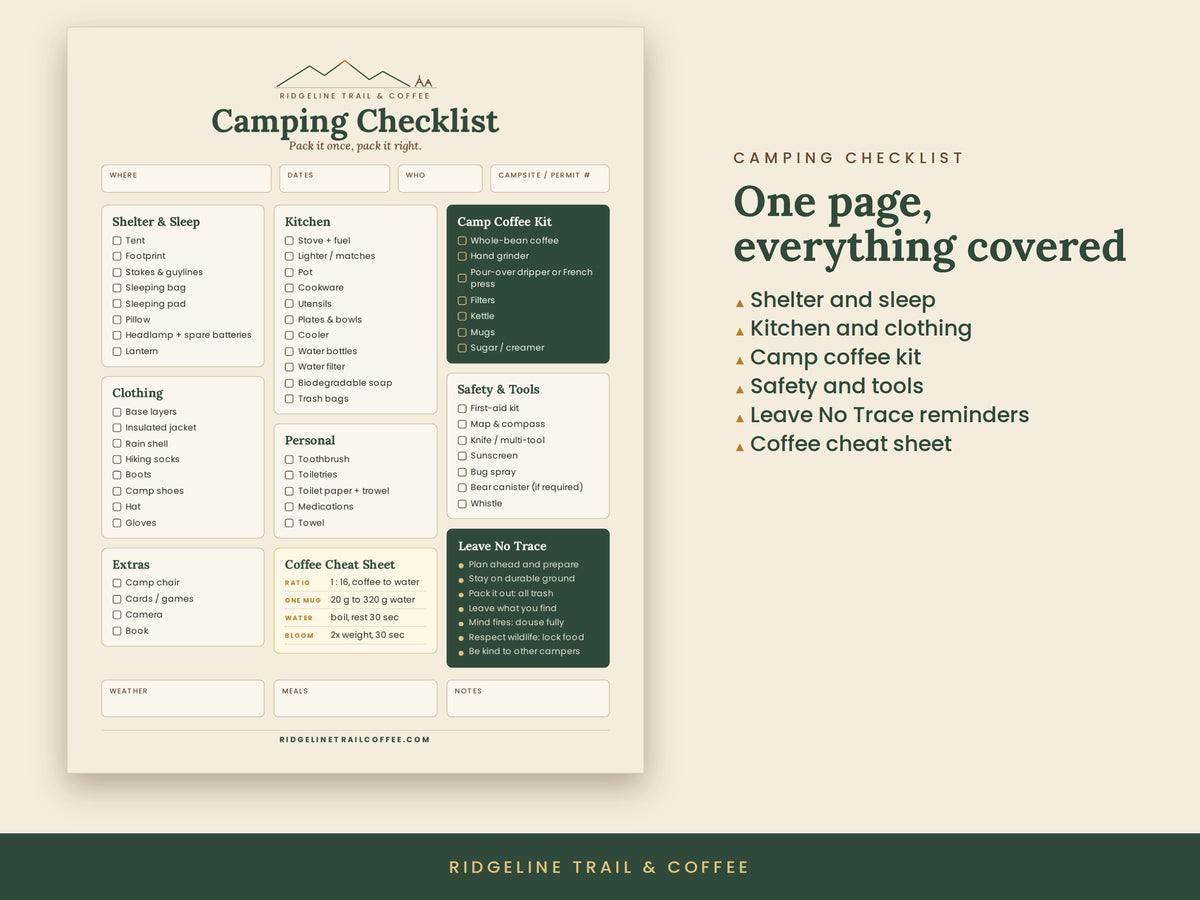 Camping Checklist | Printable Packing List with Camp Coffee Kit